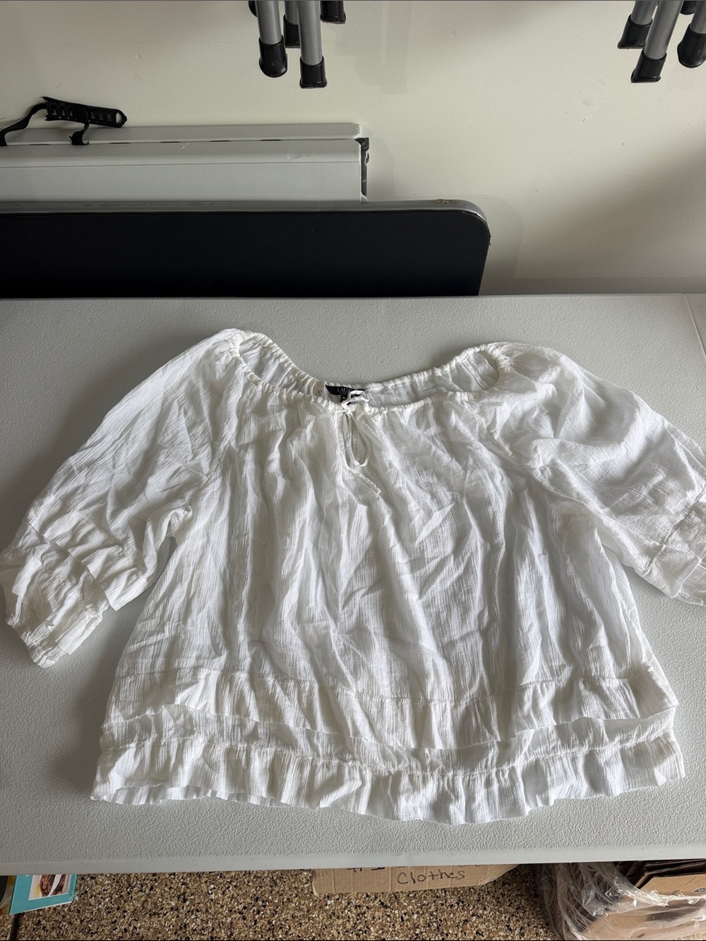 Lauren Ralph Lauren White Peasant Blouse with Ruffle Hem